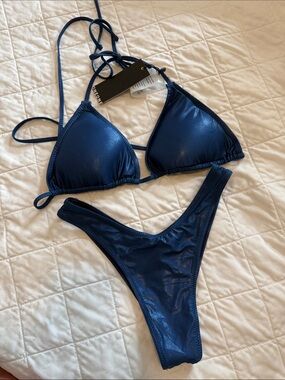 One One swim Shimmer Navy Brazilian bikini